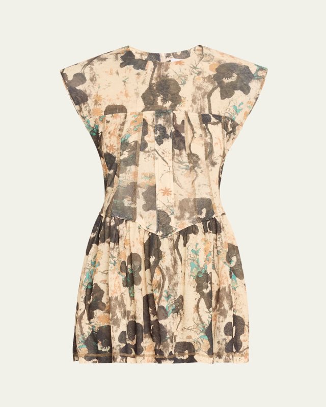Printed Mesh Corset Mini Dress